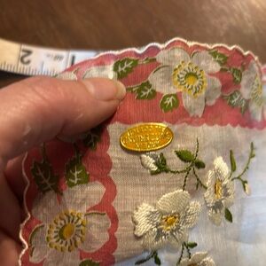 Vintage Pink and White Floral Handkerchief Linens